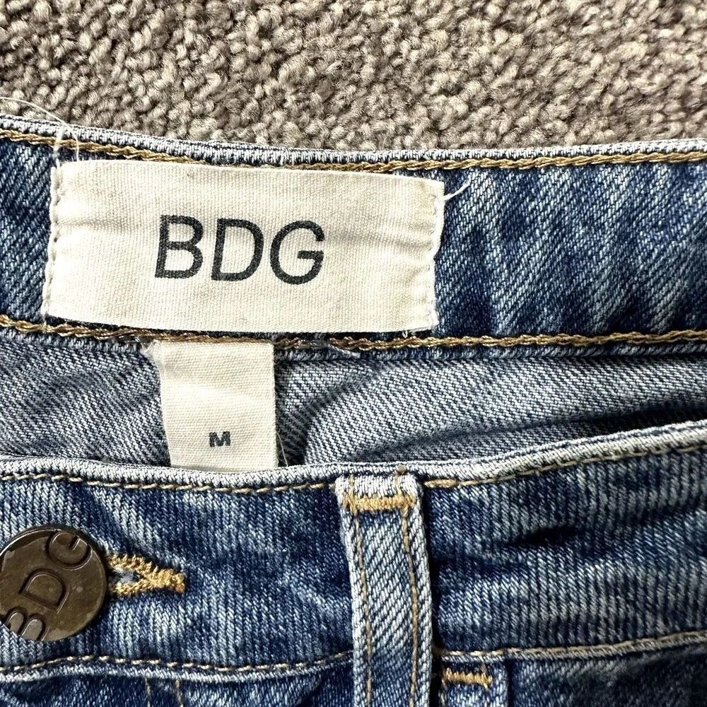 BDG Mini Pencil Skirt Medium‎ Blue Denim Frayed Hem Pockets Casual